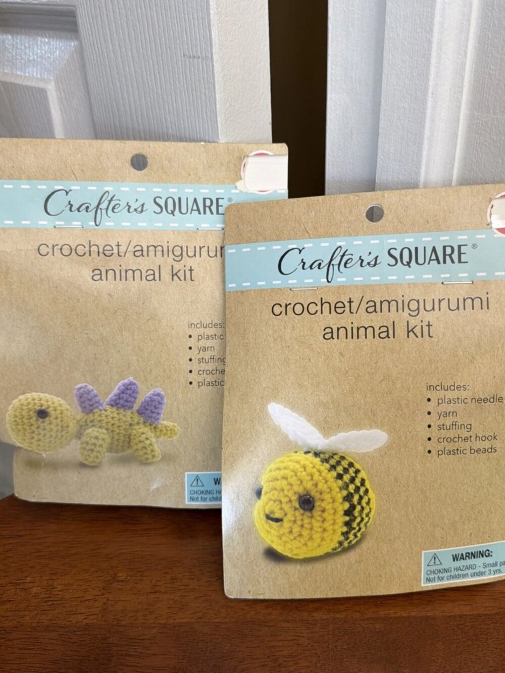 Crafter's Square Crochet Amigurumi Animal Kits- Set of 2 - Dinosaur & Bee - NIB